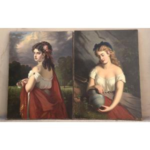 Coppia di Antichi dipinti Austriaci del 1800