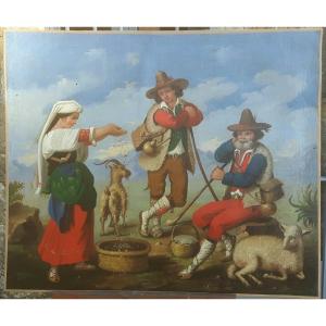Painting - Italian Peasants - Oil On Canvas XIX Century