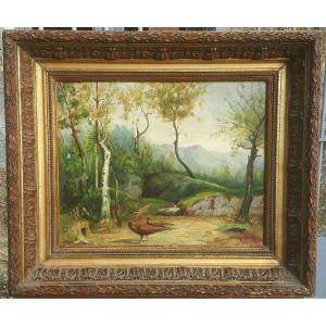 19th Century Painting - Landscape With Pheasants