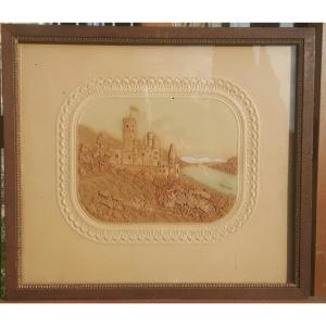 Pair Of Carved Cork Paintings - Views Of Koblentz And The Castle Of Stolzenfels On The Rhine