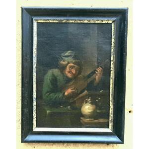 Painting Of An Inn Scene With A Guitarist In The Style Of David Teniers, 19th Century