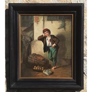 Painting XIXth Century - Young Fruit Seller - School Of John George Brown