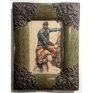 Watercolor Painting - Militaire En Tenue Rouge Garance 14-18 By René Thomsen