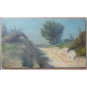 Provencal Landscape Painting On Wood Late 19th-early 20th Century