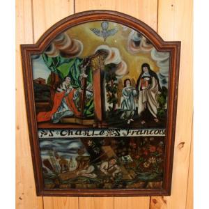 Large Fixed Under Glass XIXth Saint Charles And Saint Francoise