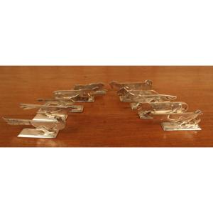 Series Of 10 Knife Holders In Silver Metal Art Deco Period Signed Colotte Nancy