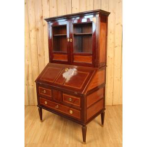 Scriban Bookcase In Solid Mahogany, 18th Century, Louis XVI, Port Furniture