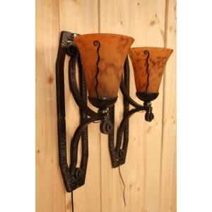 Pair Of Art Deco Sconces From Daum And Wrought Iron