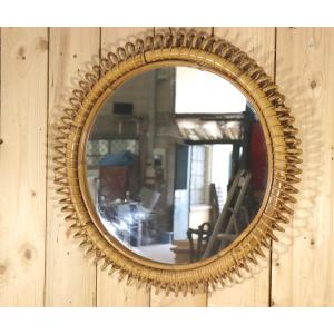 Round Bamboo And Rattan Mirror By Franco Albini 1960