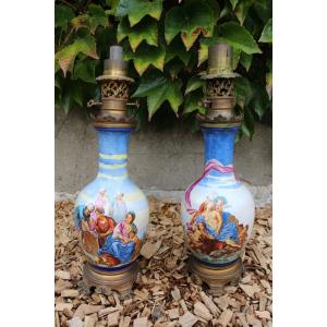 Pair Of 19th Century Earthenware Oil Lamps 