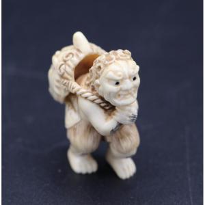 Carved Ivory Netsuke – Japan, Meiji Period (1868–1912) Demon, Signed