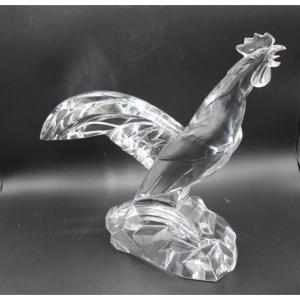 Large Rooster In Baccarat Art Deco Crystal, Model By Georges Chevalier 