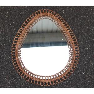 Large Rattan Drop Mirror By Franco Albini Year 60