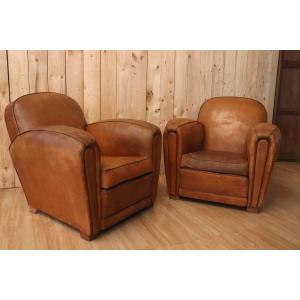 Pair Of 1930 Art Deco Leather Club Chairs