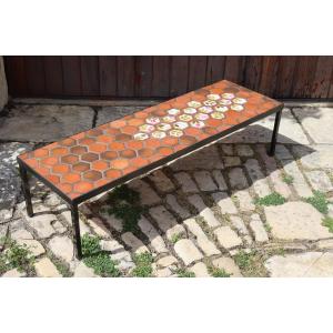 Ceramic Coffee Table By Roger Capron With Flowers