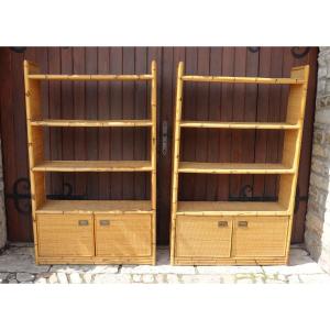 Pair Of Rattan Shelves By Dal Vera 60's