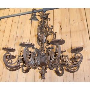 18th-19th Century Wrought-iron Chandelier With Coat Of Arms