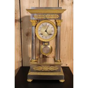 Empire Style Solid Silver Column Clock
