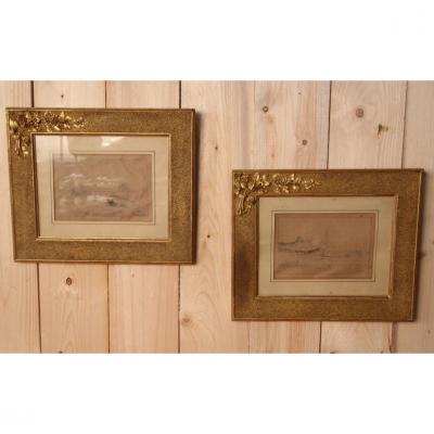 Paire De Dessins Signé R.bergeron XIXeme