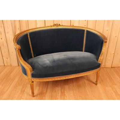 Louis XVI Style Basket Sofa In Golden Wood XIXth