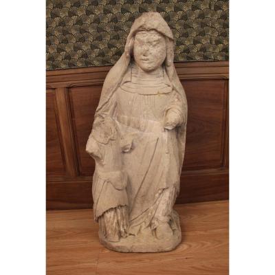 Large Statue Of Saint Anne In Limestone XVth