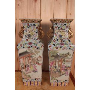 Large Pair Of Chinese Porcelain Vases Late Nineteenth (62 Cm In Height)