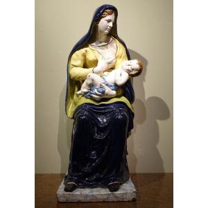 Virgin And Child In Earthenware (malicorne?), 19th C.