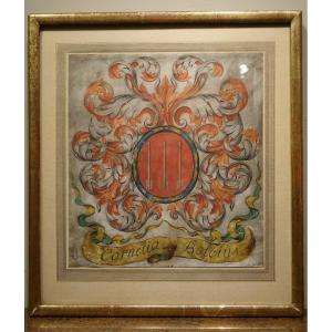 Coat Of Arms Painted On Vellum, Flanders, 17th C.