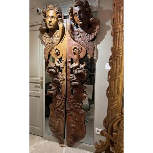 Very Large Elements Of Woodwork, Winged Angels, Flanders, 17th C.