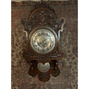 Carved Wood Wall Clock, Germany, 19th C.