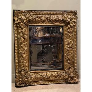 Louis XIII Mirror In Embossed Copper, 19th Century.
