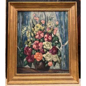 "bouquet Of Flowers In A Vase", Emile Gaudissard 1872-1956