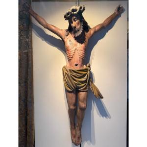 Very Large Polychrome Christ Sculpted In The Round, France, 16th Century.