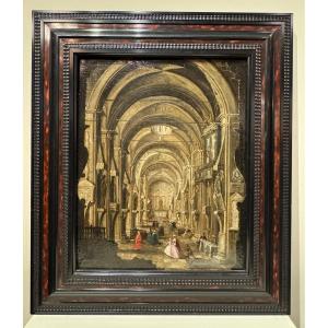 Interior Of A Cathedral In Flanders, Attributed To Peter Neeffs, 17th Century.