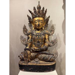 Large Lacquered Wooden Buddha, Burma, Late 19th Century.
