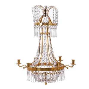 Small Swedish Gustavian Chandelier With Gilt Brass Frame, 19th Century