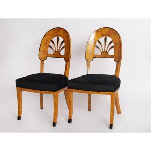 Pair Of Lounge Chairs Balloon Back With Palmettes And Forward-splayed Legs 