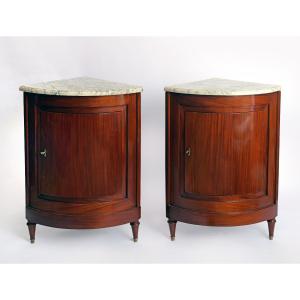 Pair Of Corner Cabinets With Marble Tops, Jacob, Paris