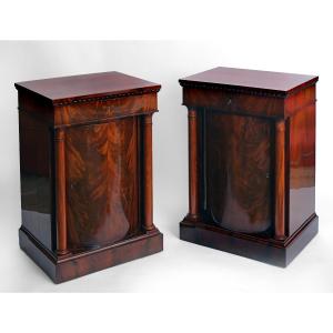 Pair Of Pillar Cabinets, Curved Door With Flanking Columns And Head Drawer, 1810