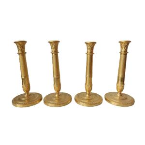 Four Gilded Candlesticks From The Early 19th Century, France