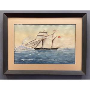 Sailing On The Gulf Of Naples, Italy, 19th Century, Gouache