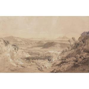 Juan Grossgasteiger (1820 Tyrol–1892 Madrid) Neapolitan Landscape 1854 Pencil, Heightened With White