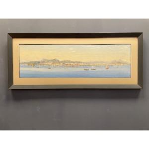 Rosa Corelli, Panoramic View Of Naples In The 19th Century, Gouache