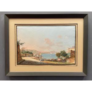 Early 19th Century, View Of Posillipo Towards Naples, Gouache (1 Of A Pair)