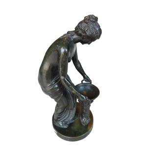 Nymph With A Basin, 19th-century Italian Bronze Sculpture, Grand Tour