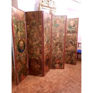 Screen With 6 Collage Sheets Of Different Scenes From The Napoleon III Period