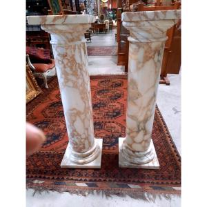 Pair Of Carrara Marble Columns. Circa 1900.