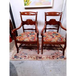 Pair Of 19th-century Louis Philippe Mahogany Chairs: Petit Point Tapestry
