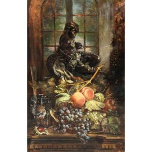 French Or Belgian School - Still Life With Bacchus, Late 19th Century 