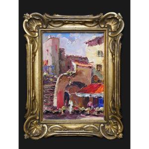 Painting By André Salomon Known As Salomon Le Tropézien Depicting A Square In Saint-tropez 